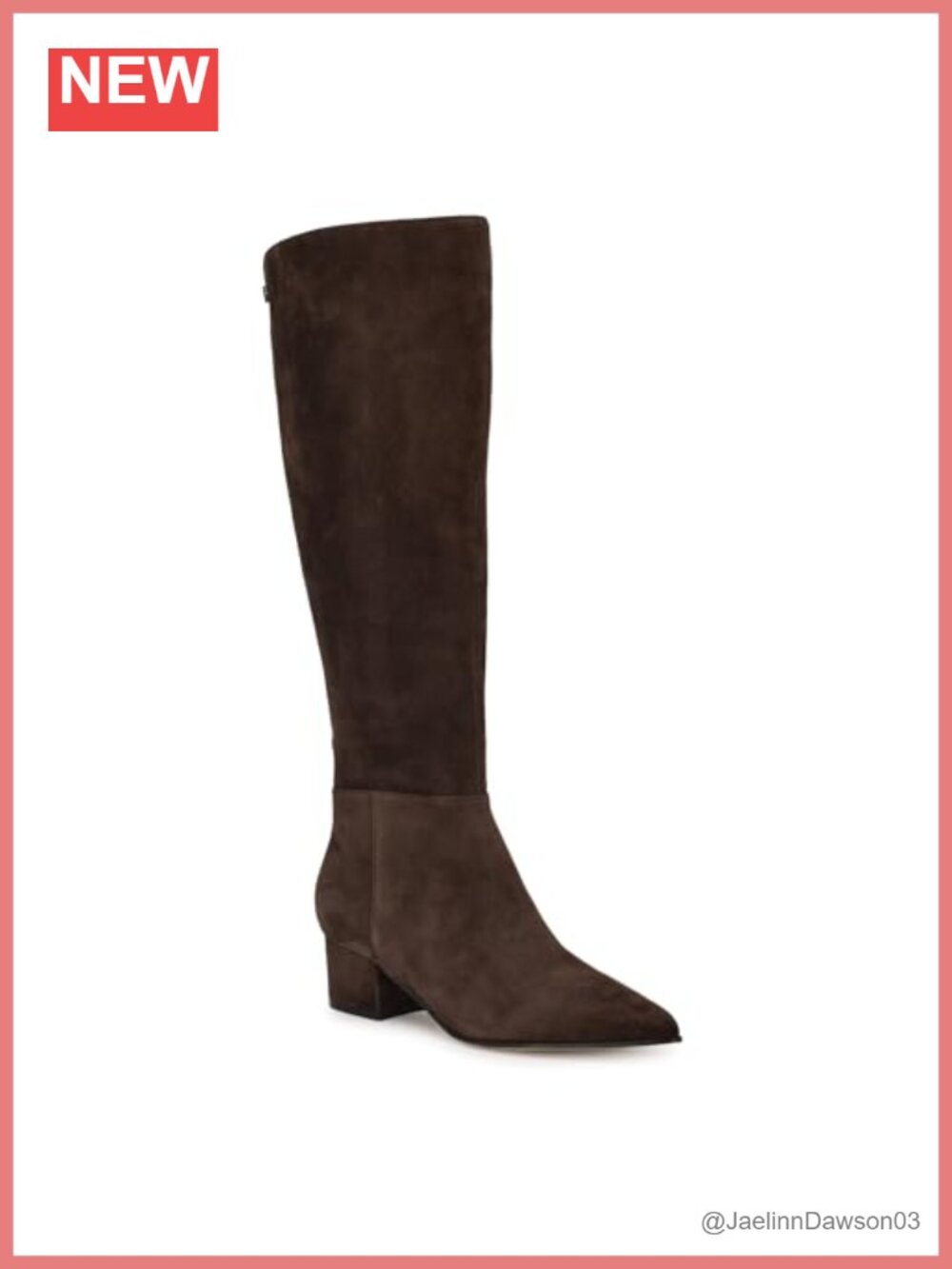 Nine West Morgin Pointed Toe Suede Knee High Boots Block Heel Zipper Closure